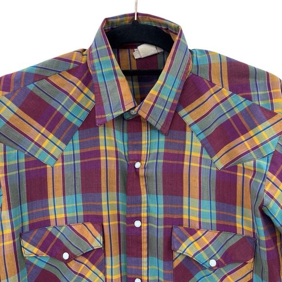 15. Saddlebrook Western Shirt M Pearl Snap Plaid Cowboycore Boho Rodeo Workwear - Picture 6 of 9